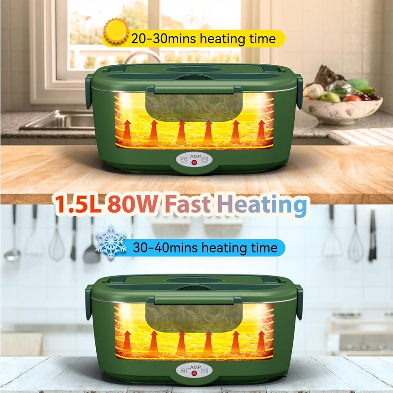 Sitlais Heated Lunch Box for Men&Women - 80W Electric Lunch Box for Adults with Dual 1.5L 304 Stainless Steel Containers Fast Heating Portable Food Warmer for Car&Truck lonchera eléctrica portátil - Image 5